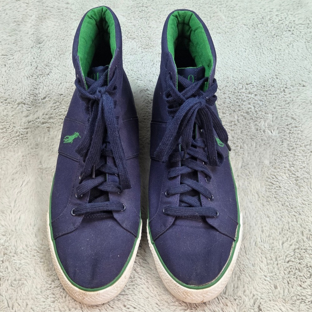 Polo Ralph Lauren Bawtry High Top Sneaker Mens Sz 12D Canvas Navy Blue and Green